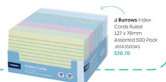 J.Burrows - Index Cards Ruled 127 x 76mm Assorted 500 Pack offers at $26.7 in Officeworks