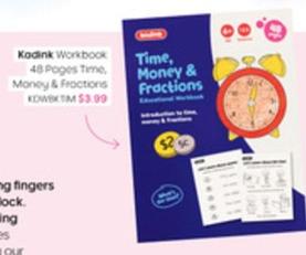 Kadink - Workbook 48 Pages Time Money & Fractions offers at $3.99 in Officeworks