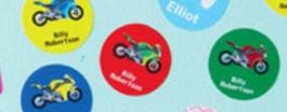 Motorbike Round Name Labels 32pk offers at $11.5 in Officeworks