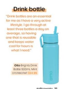 Otto - Brights Drink Bottle 500ml Mint  offers at $14.95 in Officeworks