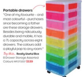  Really Useful Box - 8 Drawer Storage Assorted Colours offers at $139 in Officeworks