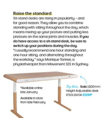 Sola - 1600mm Height Adjustable Desk  offers at $1199 in Officeworks