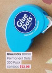 Glue Dots - 10mm Permanent Dots 200 Pack offers at $12.98 in Officeworks
