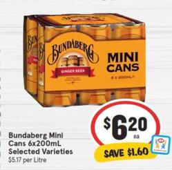 Bundaberg - Mini Cans 6x200ml Selected Varieties offers at $6.2 in IGA