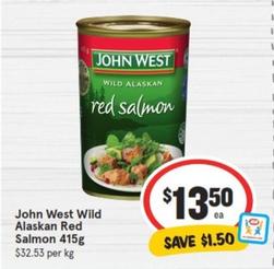 John West - Wild Alaskan Red Salmon 415g offers at $13.5 in IGA