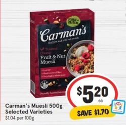 Carman's - Muesli 500g Selected Varieties offers at $5.2 in IGA