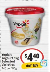 Yoplait - Yoghurt 1kg Selected Varieties offers at $4.4 in IGA
