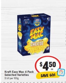Kraft - Easy Mac 4 Pack Selected Varieties offers at $4.5 in IGA