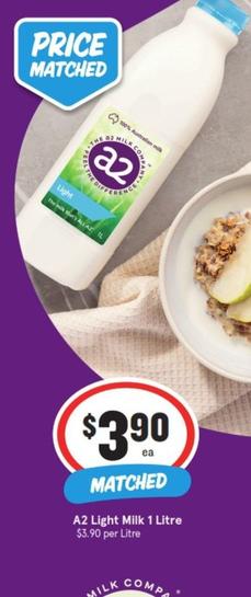 A2 - Light Milk 1 Litre offers at $3.9 in IGA