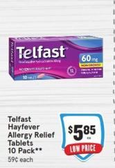 Telfast - Hayfever Allergy Relief Tablets 10 Pack offers at $5.85 in IGA