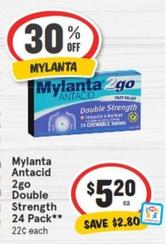 Mylanta - Antacid 2go Double Strength 24 Pack offers at $5.2 in IGA