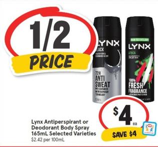 Lynx - Antiperspirant Or Deodorant Body Spray 165ml Selected Varieties offers at $4 in IGA