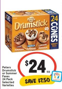 Peters - Drumstick Or Summer Faves 24 Pack Selected Varieties offers at $24 in IGA
