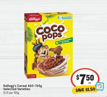 Kelloggs - Cereal 460-765g Selected Varieties offers at $7.5 in IGA