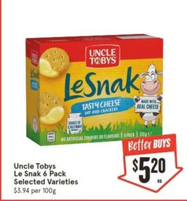 Uncle Tobys - Le Snak 6 Pack Selected Varieties offers at $5.2 in IGA