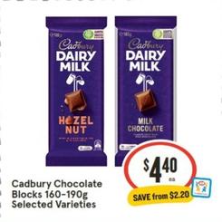 Cadbury - Chocolate Blocks 160‑190g Selected Varieties offers at $4.4 in IGA
