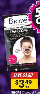 Biore - Charcoal Pore Strips 6 Pack offers at $3.49 in Cincotta Chemist