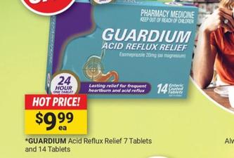 Guardium - Acid Reflux Relief 14 Tablets offers at $9.99 in Cincotta Chemist