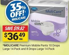 Molicare - Premium Mobile Pants 8 Drops Large 14 Pack offers at $36.49 in Cincotta Chemist