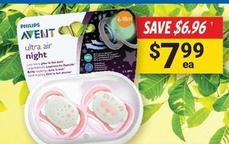 Philips - Avent Ultra Air Night Soother 6-18 Months 2 Pack offers at $7.99 in Cincotta Chemist