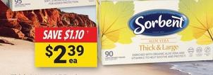 Sorbent - Facial Tissues Thick & Large Aloe 90 Pack offers at $2.39 in Cincotta Chemist