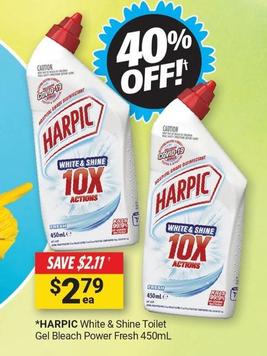 Harpic - White & Shine Toilet Gel Bleach Power Fresh 450mL offers at $2.79 in Cincotta Chemist