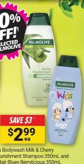 Palmolive - Active Nourishment Shampoo 350ml And 3 In 1 Kids Body Bath Hair Bluey Berrylicious 350ml offers at $2.99 in Cincotta Chemist