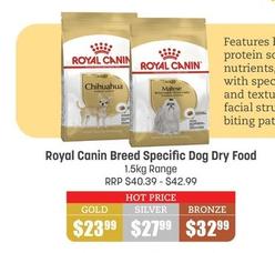 Royal Canin - Breed Specific Dog Dry Food 1.5kg Range offers at $23.99 in Pets Domain