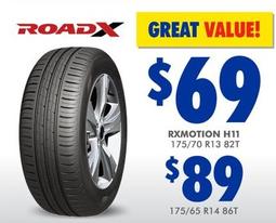 RoadX - RXMotion H11 175/70 R13 82T offers at $69 in Bob Jane T-Marts