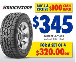 Bridgestone - Dueler A/T 697 265/65 R17 116S offers at $345 in Bob Jane T-Marts