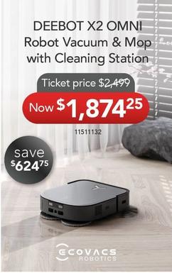 Ecovacs - DEEBOT X2 OMNI Robot Vacuum & Mop With Cleaning Station offers at $1874.25 in Godfreys