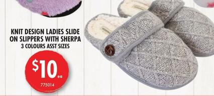 Knit Design Ladies Slide On Slippers With Sherpa offers at $10 in Red Dot