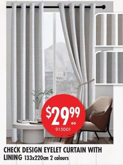 Check Design Eyelet Curtain With Lining offers at $29.99 in Red Dot