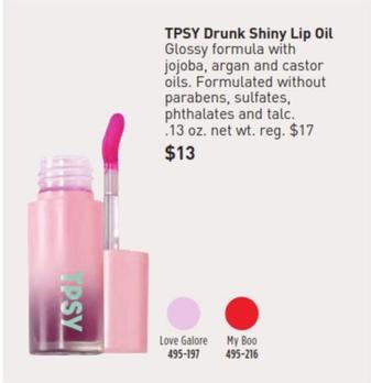 Tpsy - Drunk Shiny Lip Oil  offers at $13 in Avon