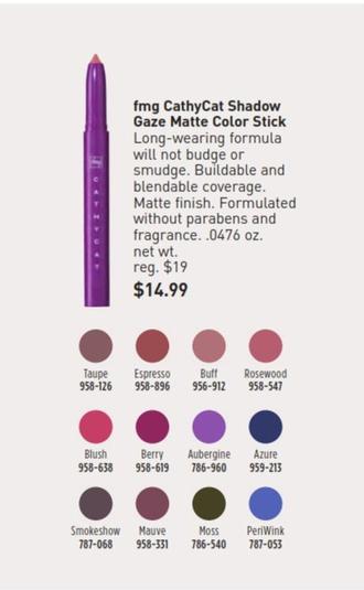 Fmg - Cathycat Shadow Gaze Matte Color Stick  offers at $14.99 in Avon