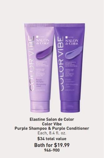 Elastine - Salon De Color Color Vibe Purple Shampoo & Purple Conditioner offers at $19.99 in Avon