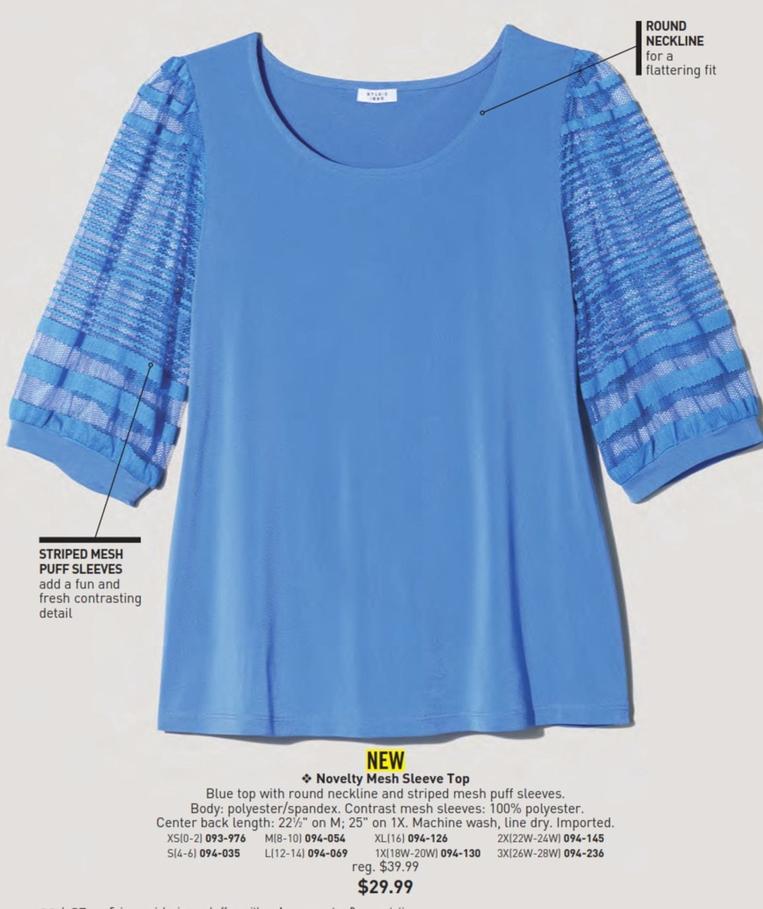Novelty Mesh Sleeve Top offers at $29.99 in Avon