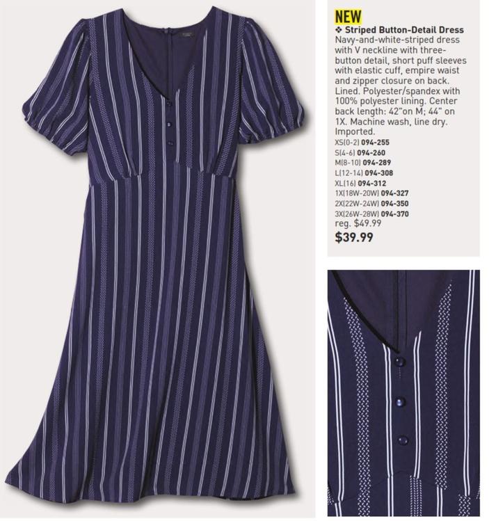 Striped Button-detail Dress offers at $39.99 in Avon