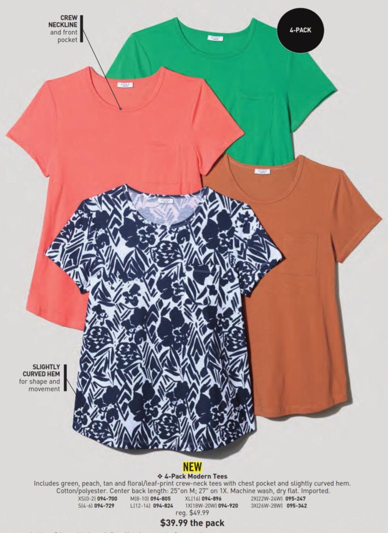 4-pack Modern Tees offers at $39.99 in Avon