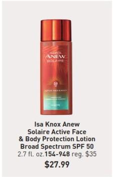 Isa Knox Anew - Solaire Active Face & Body Protection Lotion Broad Spectrum Spf 50 offers at $27.99 in Avon