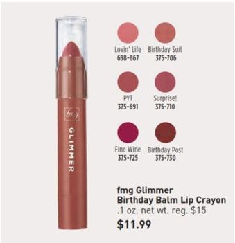 Fmg - Glimmer Birthday Balm Lip Crayon offers at $11.99 in Avon