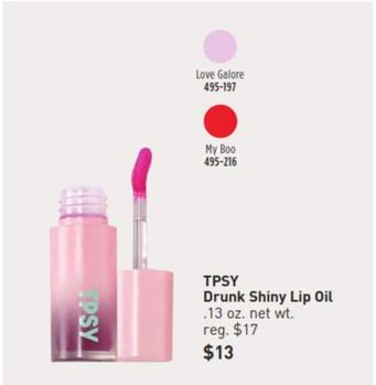 Tpsy - Drunk Shiny Lip Oil offers at $13 in Avon