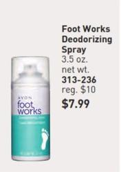 Foot Works - Deodorizing Spray offers at $7.99 in Avon