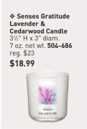 Senses - Gratitude Lavender & Cedarwood Candle offers at $18.99 in Avon