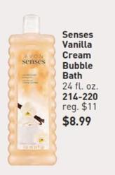 Senses Vanilla Avon Cream Senses Bubble Bath offers at $8.99 in Avon