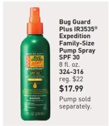 Bug Guard Plus - Ir3535 Expedition Family-size Pump Spray Spf 30 offers at $17.99 in Avon