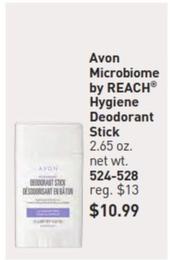 Avon - Microbiome By Reachⓡ Hygiene Deodorant Stick offers at $10.99 in Avon