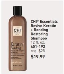 Chi Essentials Revive Keratin + Bonding Restoring Shampoo offers at $19.99 in Avon