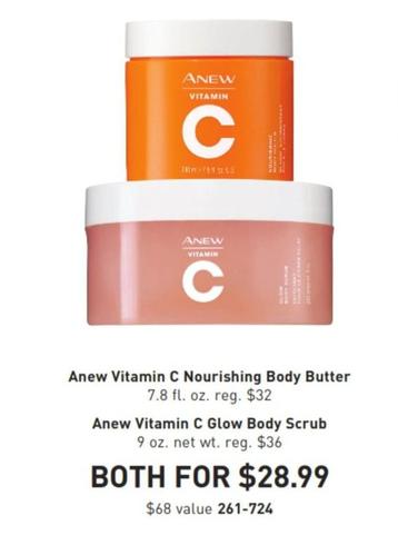 Avon - Anew Vitamin C Nourishing Body Butter / Anew Vitamin C Glow Body Scrub offers at $28.99 in Avon