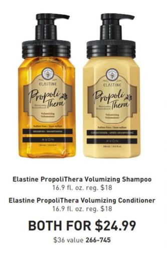 Elastine Propolithera - Volumizing Shampoo & Volumizing Conditioner offers at $24.99 in Avon